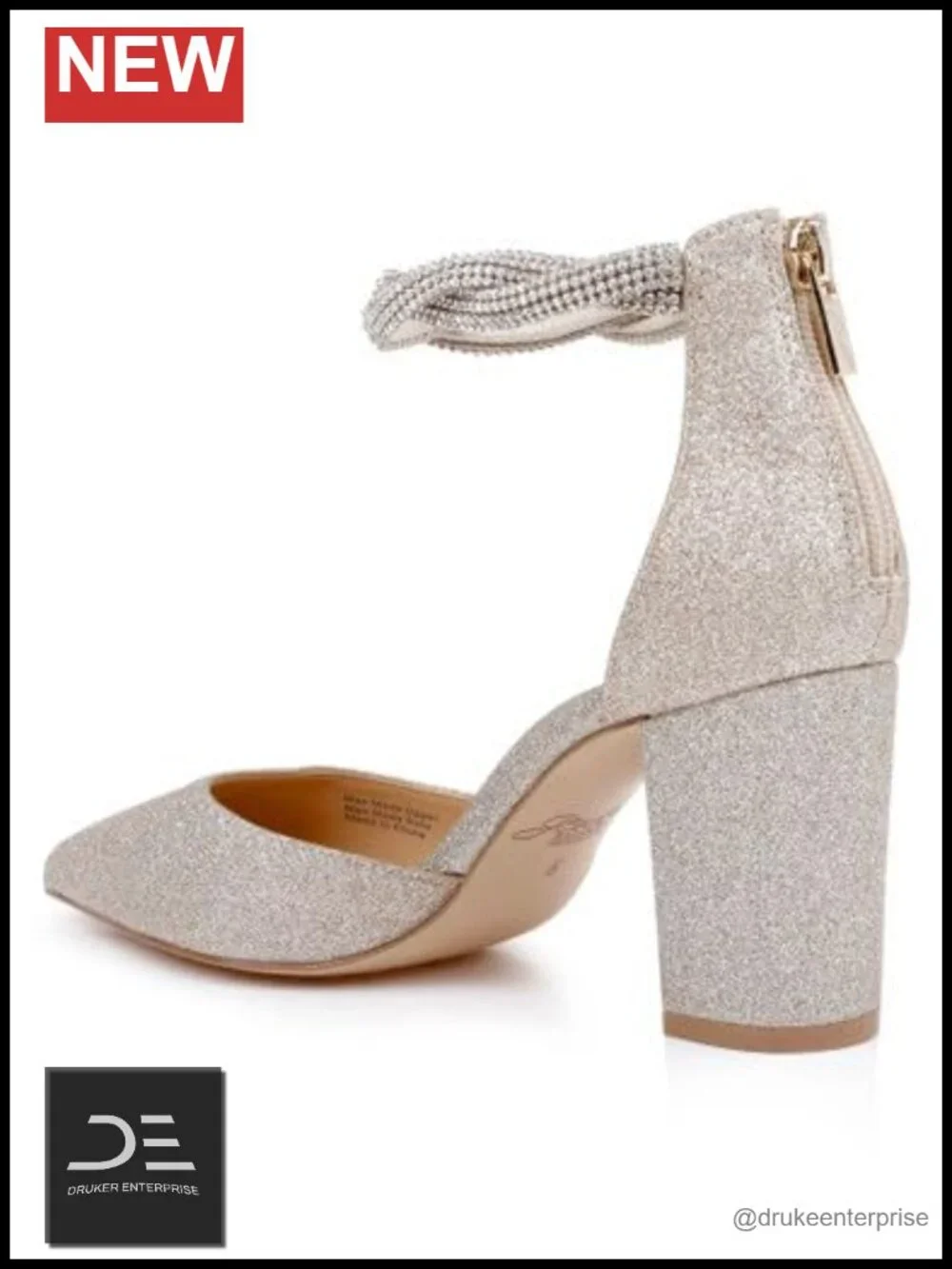 Jewel Badgley Mischka Tinsley Pointed Toe Block Heel Pumps | Gold Glitter Heels